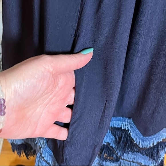 Maeve Anthropologie Size 12 Festivity Swing Dress Navy Blue Fringe Sleeveless - Picture 5 of 11